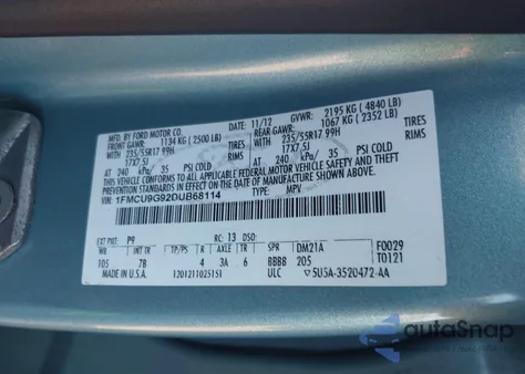 2013 Ford Escape Se z USA, uszkodzony, nr VIN 1FMCU9G92DUB68114